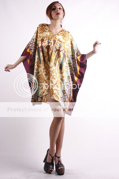 Vtg 70s HIPPIE ethnic AFRICAN cocoon CAFTAN mini DRESS  