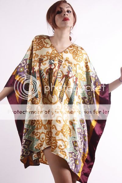 Vtg 70s HIPPIE ethnic AFRICAN cocoon CAFTAN mini DRESS  