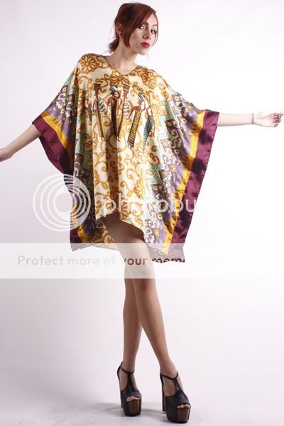 Vtg 70s HIPPIE ethnic AFRICAN cocoon CAFTAN mini DRESS  