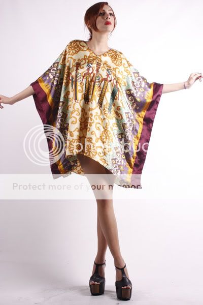 Vtg 70s HIPPIE ethnic AFRICAN cocoon CAFTAN mini DRESS  