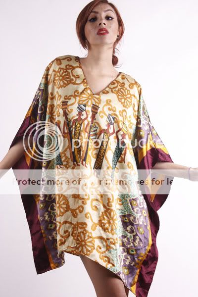 Vtg 70s HIPPIE ethnic AFRICAN cocoon CAFTAN mini DRESS  