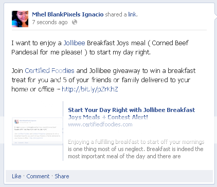 Sample entry to our Jollibee Breakfast Joys giveaway