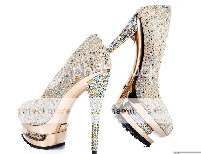 New Fashion Women Diamond Double Platform High Heel Shoes 3 colors 