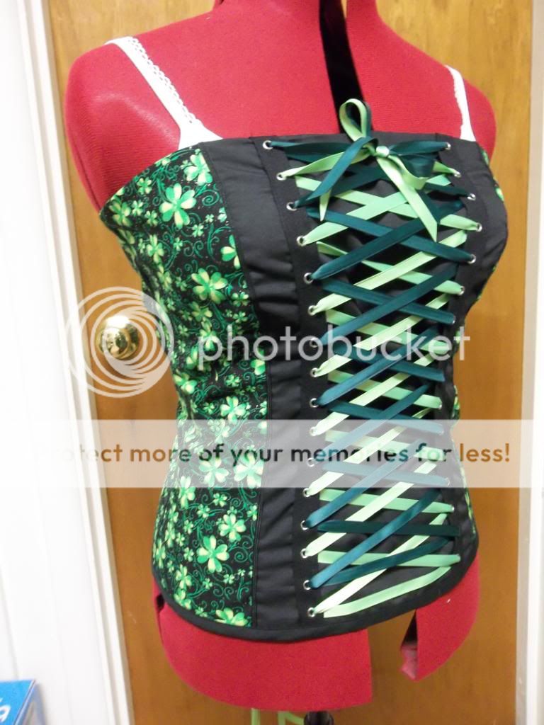 DIY St Patricks Day Black & Green Strapless Corset Large  