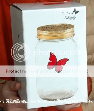   Gift Realistic Electronic Peach Butterfly In a Jar Glass Bottle  